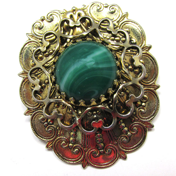 Dramatic 1950s Mid-Century Versatile Jade Cabochon Pin/Pendant - Save