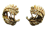 Vintage 1960s Clear Rhinestone Gold-Toned Fern Leaf Earrings - Front - Thumbnail