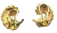 Vintage 1960s Clear Rhinestone Gold-Toned Fern Leaf Earrings - Back - Thumbnail