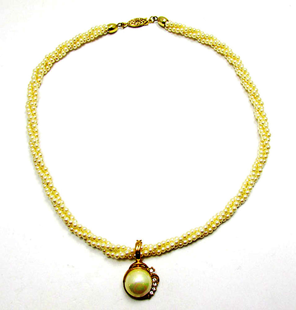 Roman Vintage 1970s Contemporary Style Pearl Necklace and Enhancer - Front