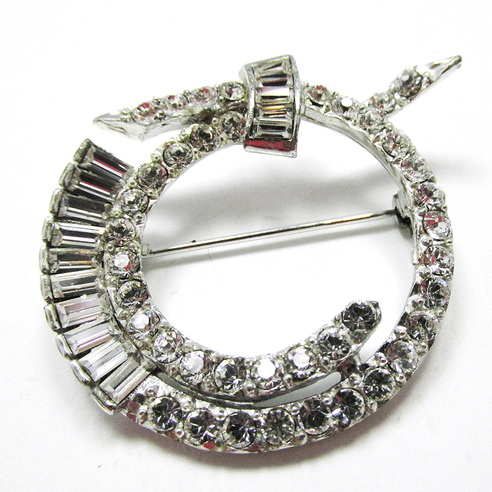 Desirable Vintage Signed Pell 1950s Designer Diamante Circular Pin - Front