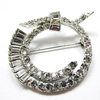 Desirable Vintage Signed Pell 1950s Designer Diamante Circular Pin - Front - Thumbnail