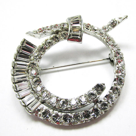 Desirable Vintage Signed Pell 1950s Designer Diamante Circular Pin - Front