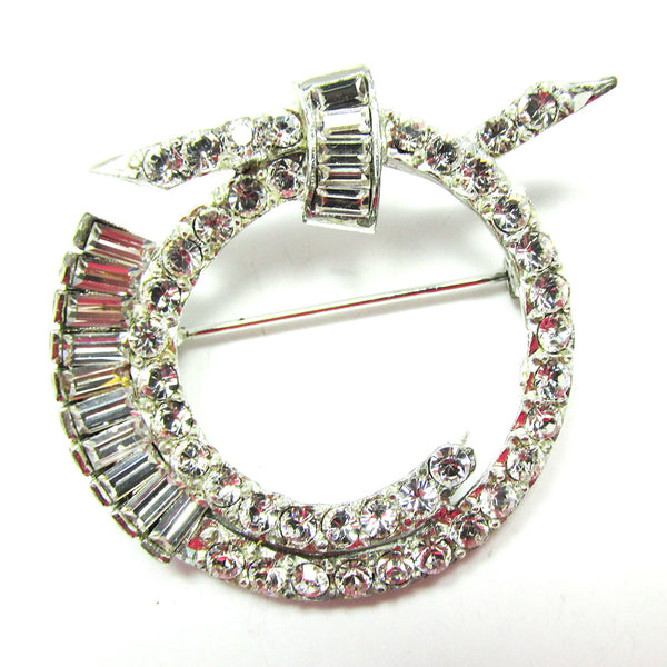 Desirable Vintage Signed Pell 1950s Designer Diamante Circular Pin - Front