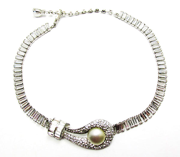 Jomaz Vintage 1940s Magnificent Clear Rhinestone Silver Necklace - Front