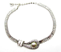 Jomaz Vintage 1940s Magnificent Clear Rhinestone Silver Necklace - Front - Thumbnail