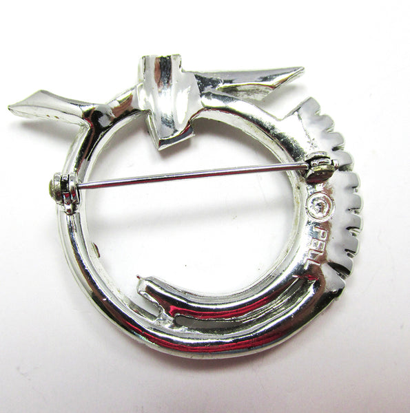 Desirable Vintage Signed Pell 1950s Designer Diamante Circular Pin - Back