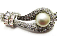Jomaz Vintage 1940s Magnificent Clear Rhinestone Silver Necklace - Close Up - Thumbnail