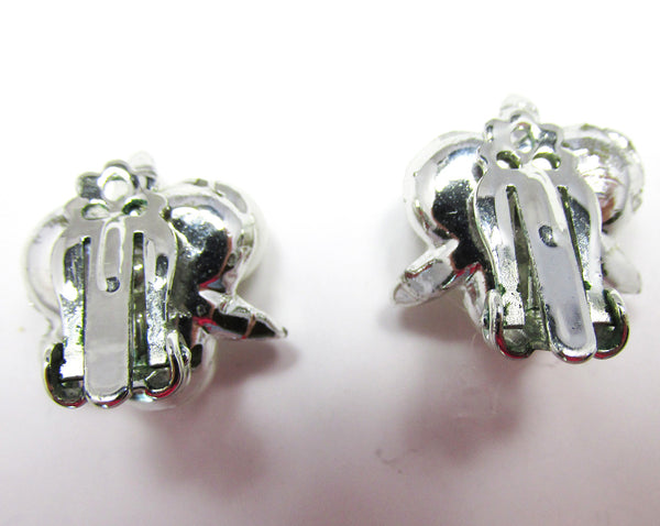 1960s Luxurious Vintage Diamante and Pearl Floral Earrings - Back