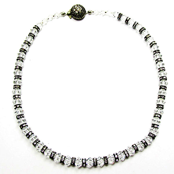 Vintage 1960s Clear Rhinestone and Crystal Bead Necklace - Front