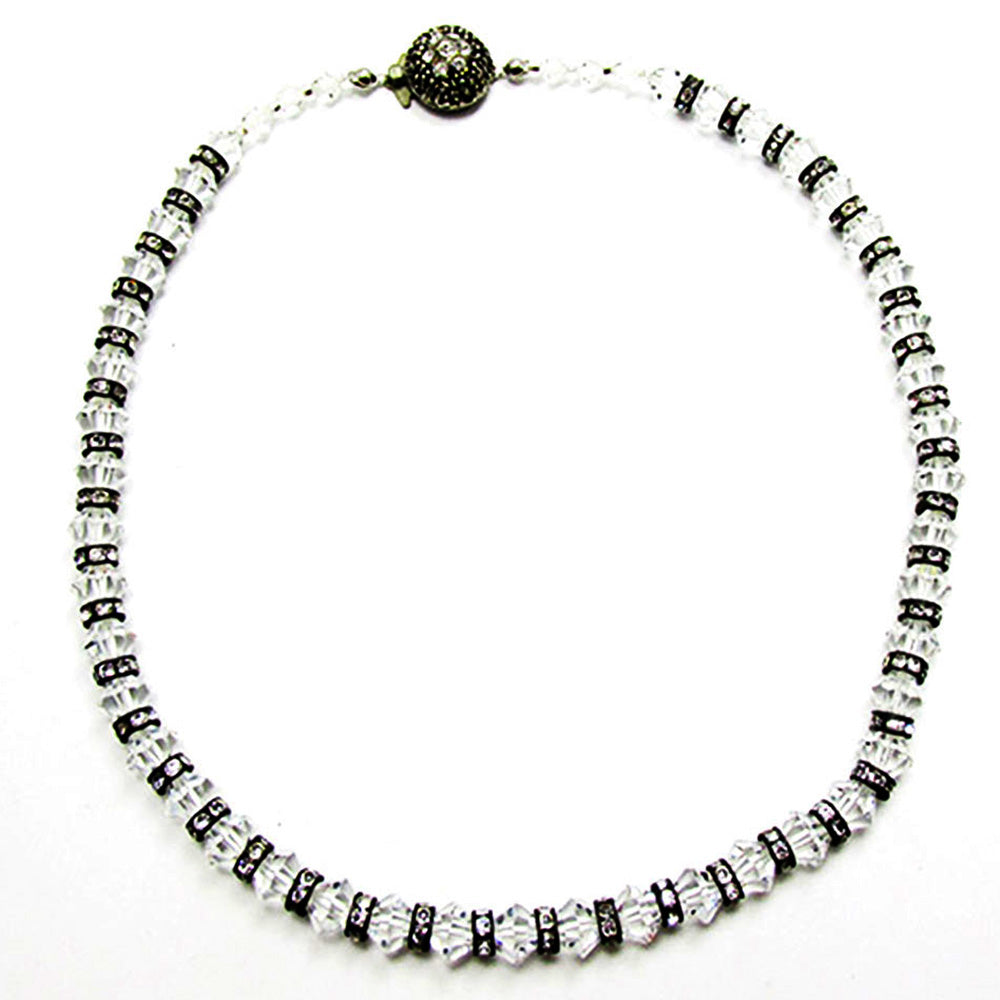 Vintage 1960s Clear Rhinestone and Crystal Bead Necklace - Front