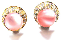 1940s Mid-Century Vintage Pink Cabochon Diamante Button Style Earrings