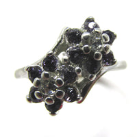 Vintage 1960s Dainty Contemporary Diamante Floral Fashion Ring - Front - Thumbnail