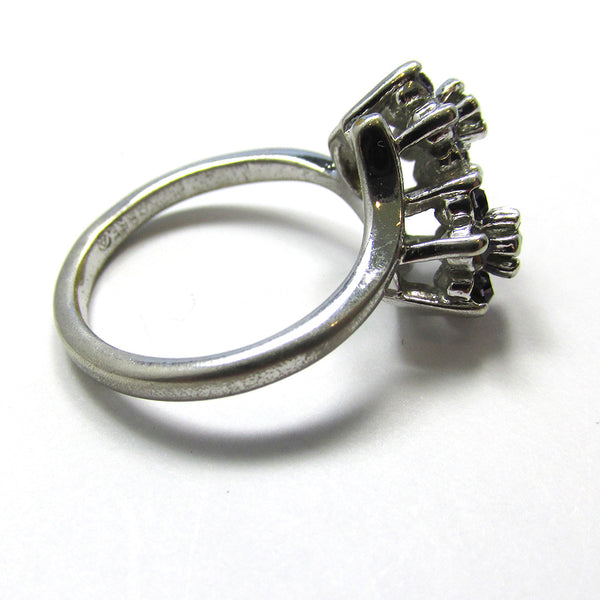 Vintage 1960s Dainty Contemporary Diamante Floral Fashion Ring - Side