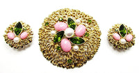Sarah Coventry 1960s Vintage Book Piece Rhinestone Pin and Earrings - Front - Thumbnail