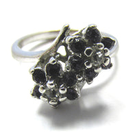 Vintage 1960s Dainty Contemporary Diamante Floral Fashion Ring - Front - Thumbnail