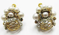 Vendome 1960s Avant-Garde Clear Rhinestone and Pearl Earrings - Front - Thumbnail