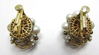 Vendome 1960s Avant-Garde Clear Rhinestone and Pearl Earrings - B ack - Thumbnail