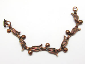Vintage1950s Mid-Century Unique Engraved Copper Link Bracelet - Front