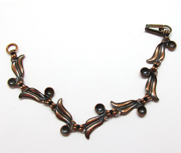 Vintage1950s Mid-Century Unique Engraved Copper Link Bracelet - Back