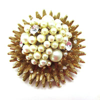 Eye-Catching 1950s Vintage Pearl and Diamante Sea Urchin Pin - Front - Thumbnail