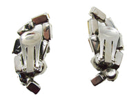 Vintage 1950s Sparkling Clear Rhinestone Silver Clip-On Earrings - Back - Thumbnail