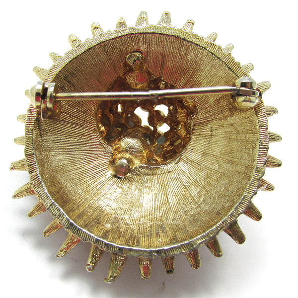 Eye-Catching 1950s Vintage Pearl and Diamante Sea Urchin Pin - Back