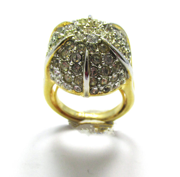 Bold 1960s Vintage Contemporary Style Clear Diamante Fashion Ring - Side