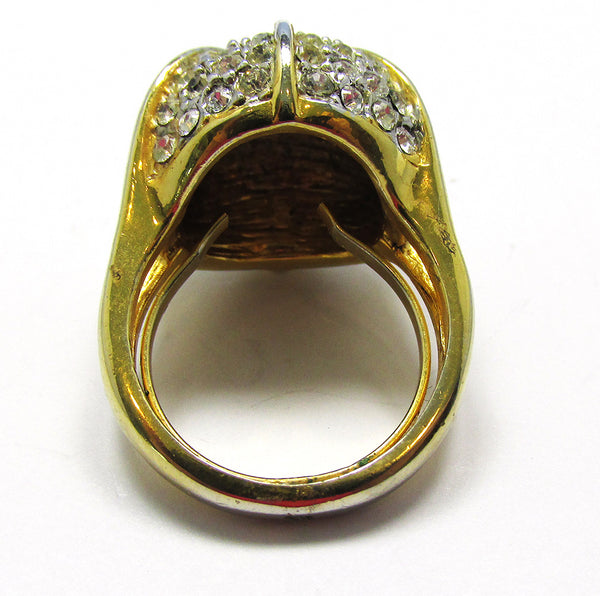 Bold 1960s Vintage Contemporary Style Clear Diamante Fashion Ring - Back