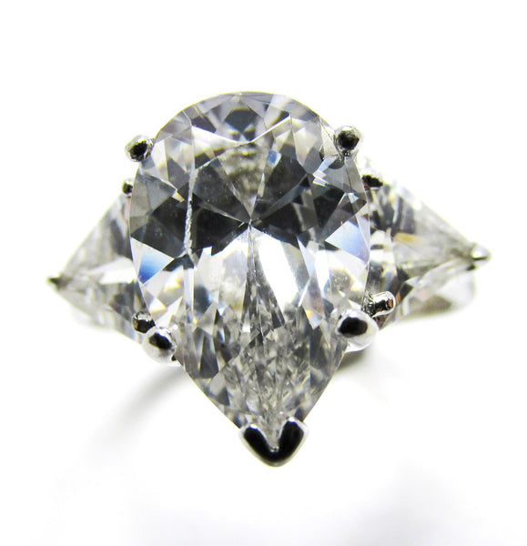 1970s Vintage Cubic Zirconia and Sterling Fashion Ring - Front