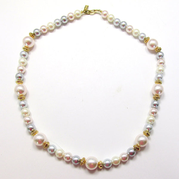 Signed Marvella 1980s Pastel Pearl Necklace and Bracelet Set - Necklace