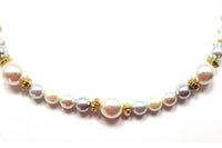 Signed Marvella 1980s Pastel Pearl Necklace and Bracelet Set - Close Up - Thumbnail