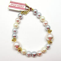 Signed Marvella 1980s Pastel Pearl Necklace and Bracelet Set - Bracelet - Thumbnail