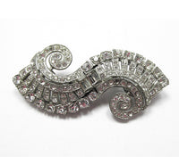 Signed Coro (Book Piece) 1930s Clear Diamante Duette/Pin/Dress Clips - Front - Thumbnail