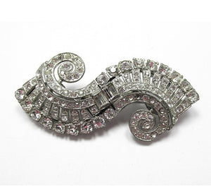 Signed Coro (Book Piece) 1930s Clear Diamante Duette/Pin/Dress Clips - Front