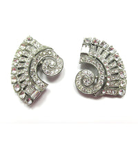 Signed Coro (Book Piece) 1930s Clear Diamante Duette/Pin/Dress Clips - Converted Dress Clips - Thumbnail
