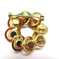 Unusual 1950s Vintage Mid-Century Ruby Red Diamante Circle Pin - Back - Thumbnail