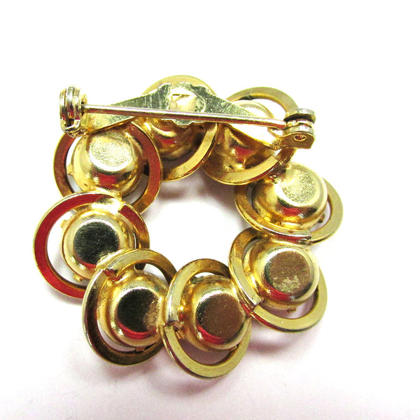 Unusual 1950s Vintage Mid-Century Ruby Red Diamante Circle Pin - Back