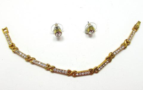 1980s Preston & York Vintage Diamante Link Bracelet and Earrings - Front