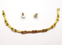1980s Preston & York Vintage Diamante Link Bracelet and Earrings - Back of Set - Thumbnail