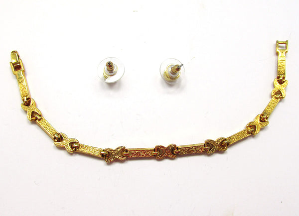1980s Preston & York Vintage Diamante Link Bracelet and Earrings - Back of Set