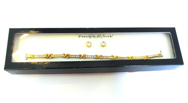 1980s Preston & York Vintage Diamante Link Bracelet and Earrings - Original Box