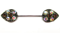 Mid-Century 1950s Collectible Topaz and AB Rhinestone Jabot Pin - Front - Thumbnail