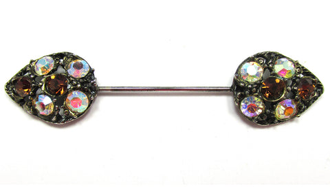 Mid-Century 1950s Collectible Topaz and AB Rhinestone Jabot Pin - Front