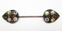 Mid-Century 1950s Collectible Topaz and AB Rhinestone Jabot Pin - Front - Thumbnail