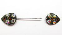 Mid-Century 1950s Collectible Topaz and AB Rhinestone Jabot Pin - Front Separated - Thumbnail
