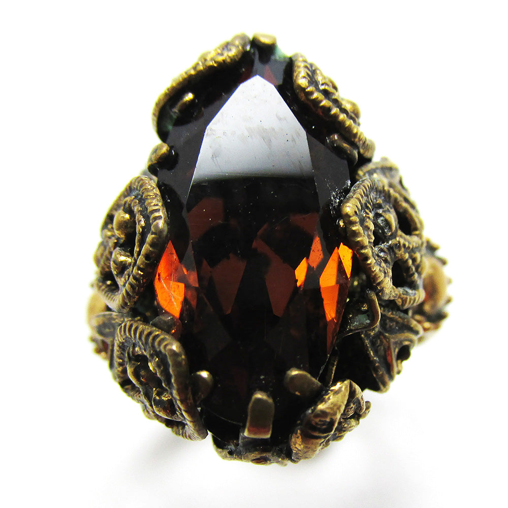 Vintage 1930s Czechoslovakian Topaz Diamante Fashion Ring - Front