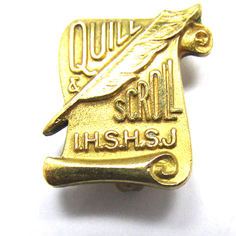 Vintage 1960s Mid-Century Gold Filled Quill and Scroll Lapel/Hat Pin - Front