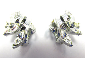 Vintage 1960s Signed Lisner Clear Diamante Floral Earrings - Front