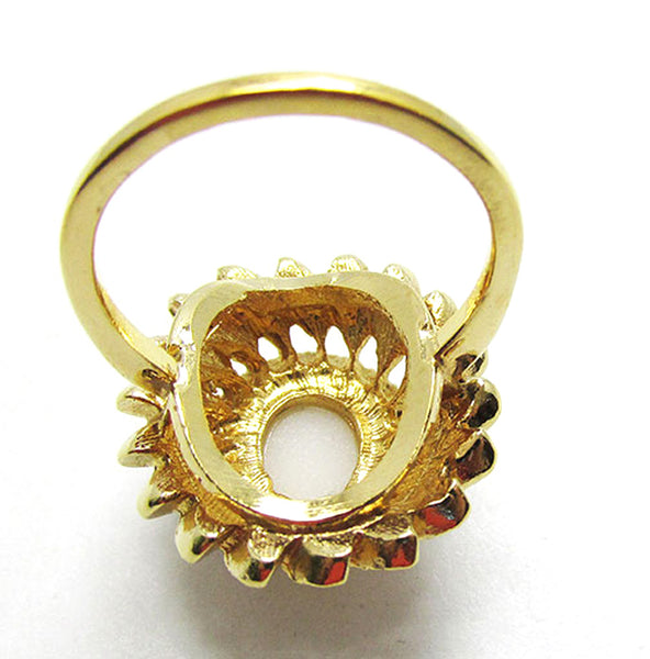 Vintage 1970s Contemporary Style Pearl and Rhinestone Gold-Filled Ring - Back